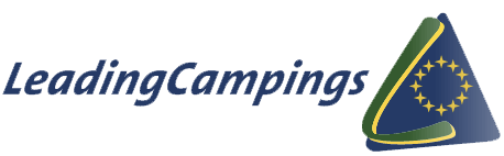 LeadingCampings-logo met driehoekig ontwerp en sterren.